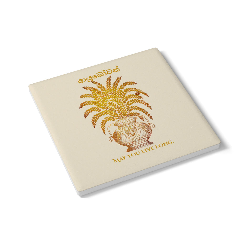 Ayubowan Punkalasa Round Ceramic Coaster Sri Lankan Gold Blessing May You Live Long Drink Coaster