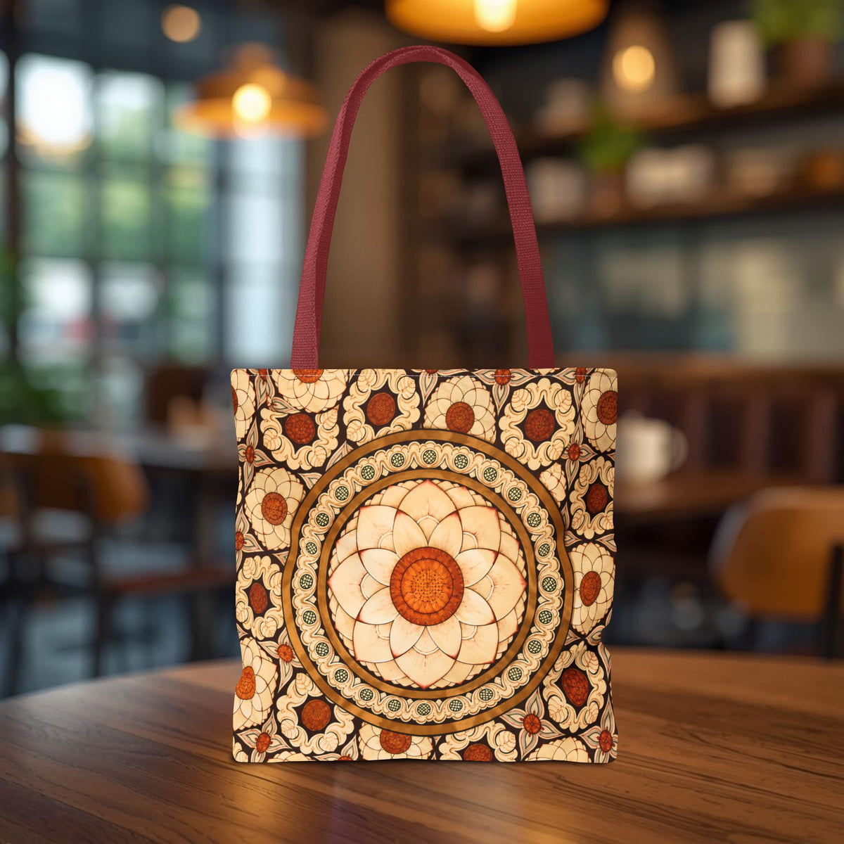 Sri Lankan Floral Mandala Tote Bag Cream & Terracotta