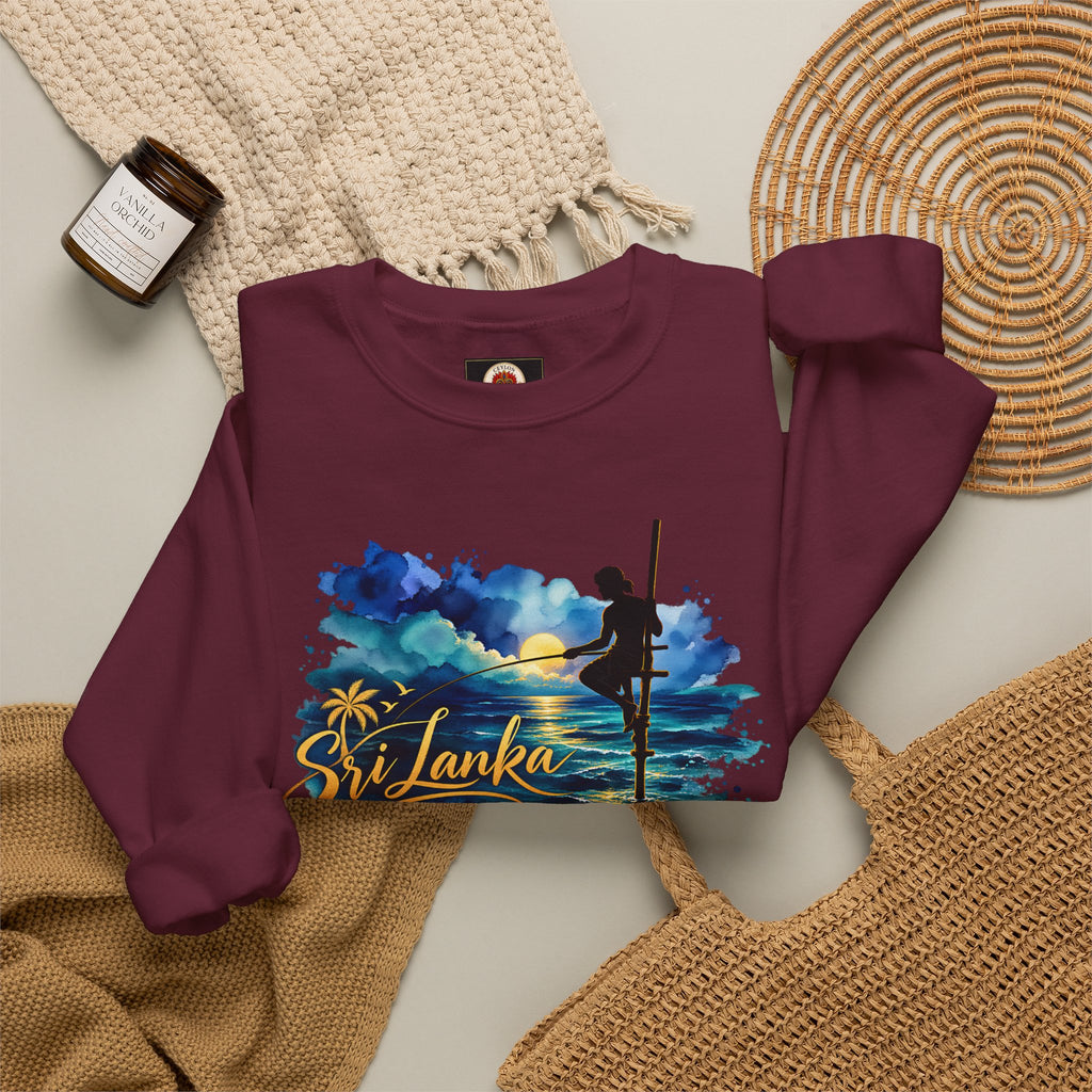 Sri Lanka Surf Crewneck Sweatshirt - Watercolor Stilt Fisherman Graphic