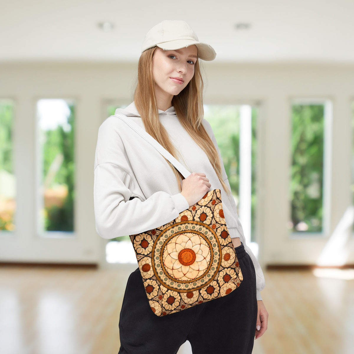 Sri Lankan Floral Mandala Tote Bag Cream & Terracotta