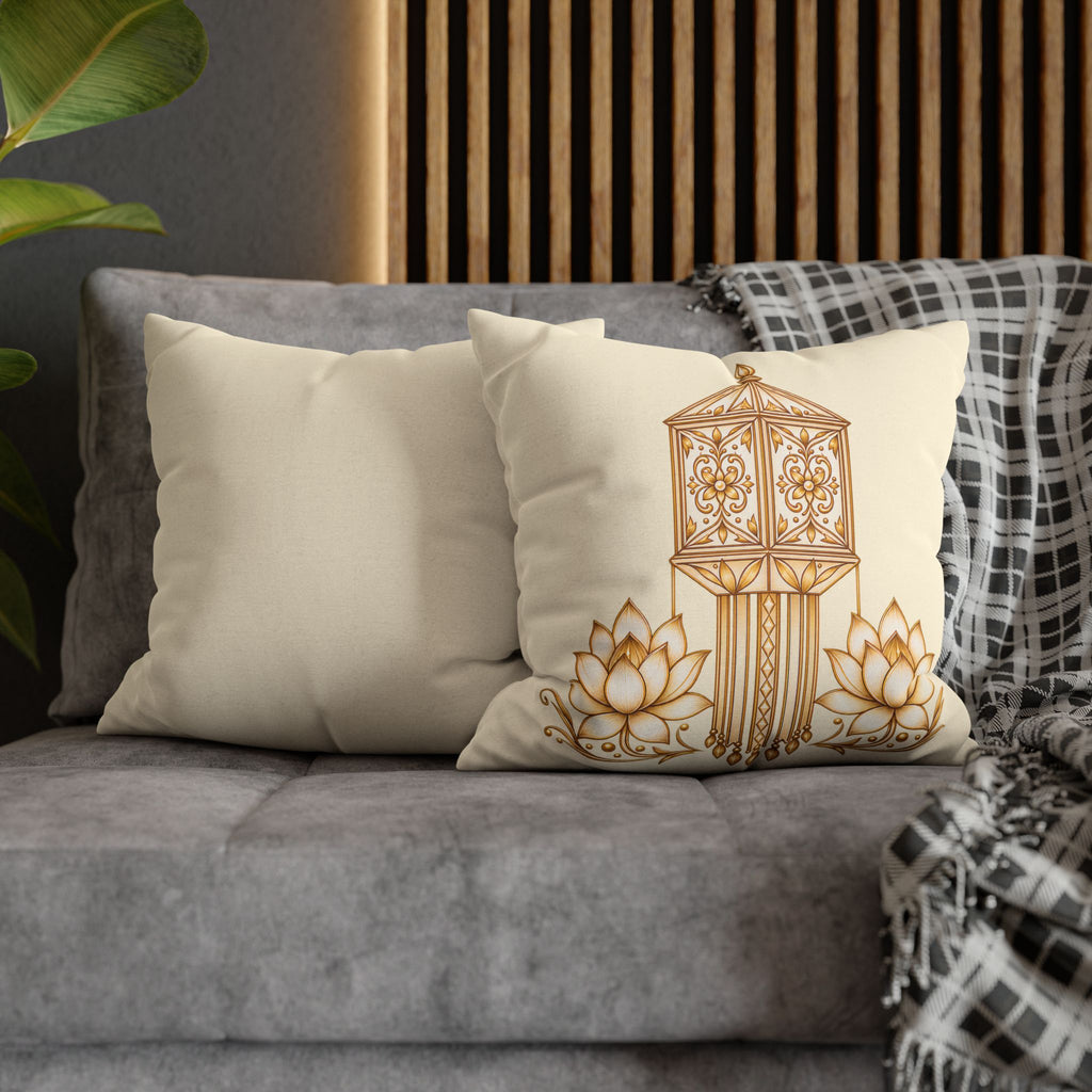 Lotus & Lantern Cushion Cover – Sri Lankan Gift Pillowcase