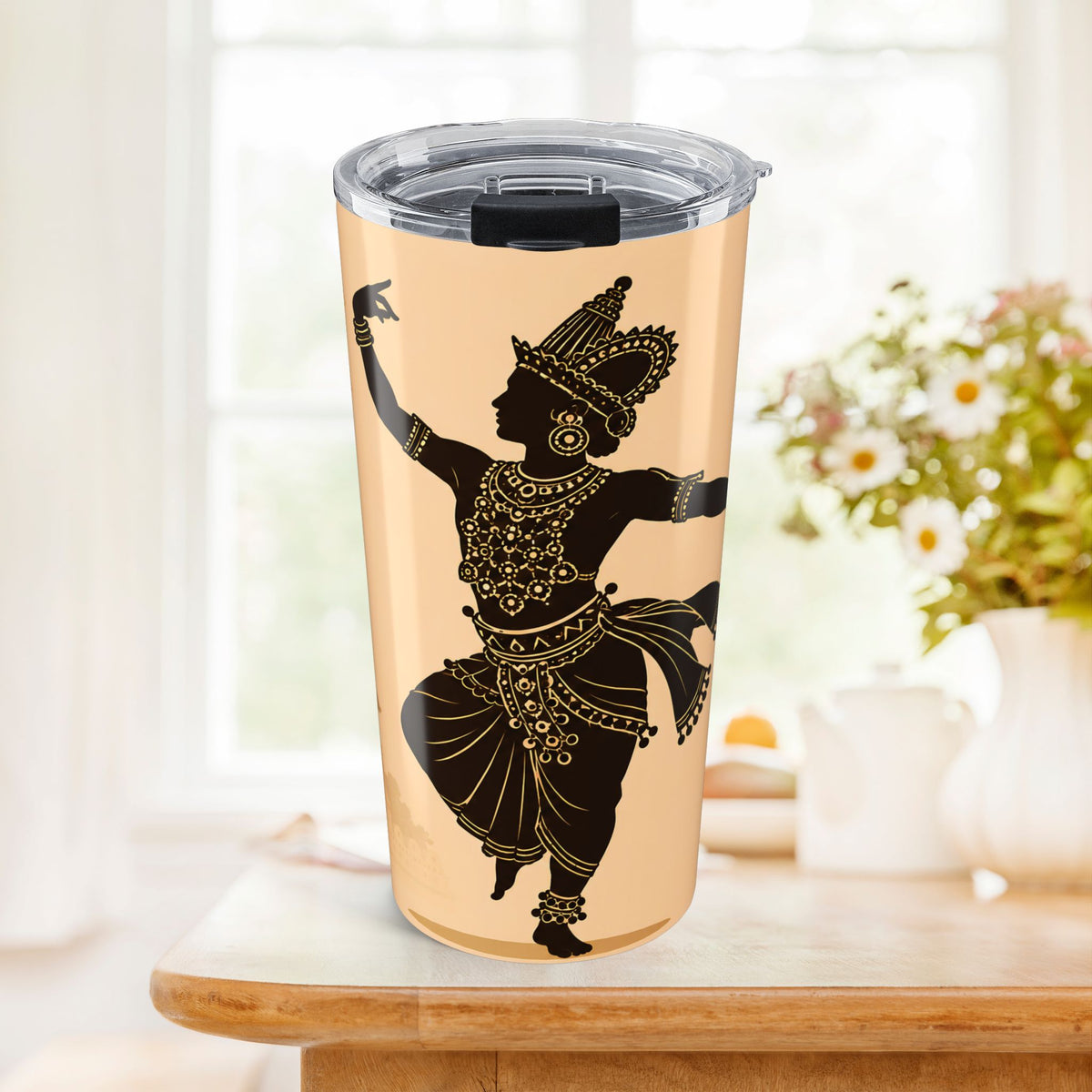 Sri Lanka Kandyan Dancer Silhouette Tumbler 20oz | Gold & Black