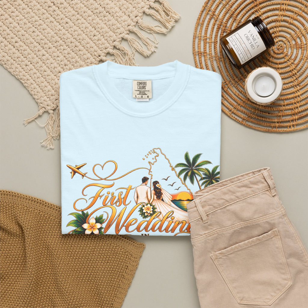 Sri Lanka Destination Wedding T-Shirt — "First Wedding Sri Lanka" Couple Tee (Roshini & Rohan 2026)