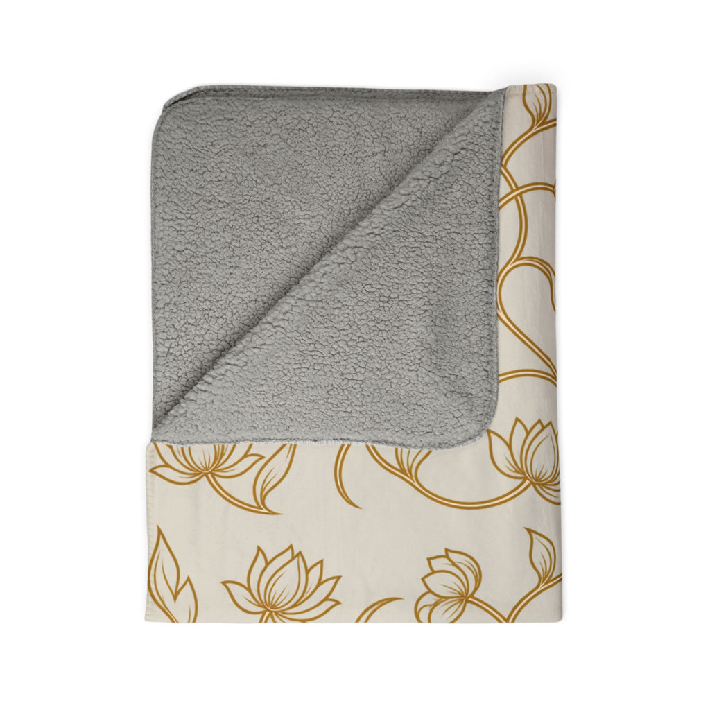Ceylon Lotus Sherpa Blanket Sri Lankan Temple Flower Gold Botanical Fleece Throw