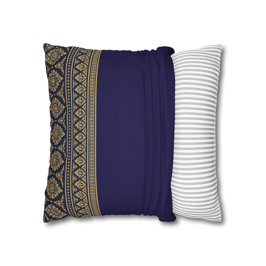 Navy & Gold Border Cushion Cover Sri Lankan Gift Pillowcase