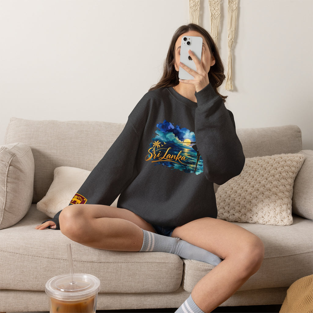 Sri Lanka Surf Crewneck Sweatshirt - Watercolor Stilt Fisherman Graphic