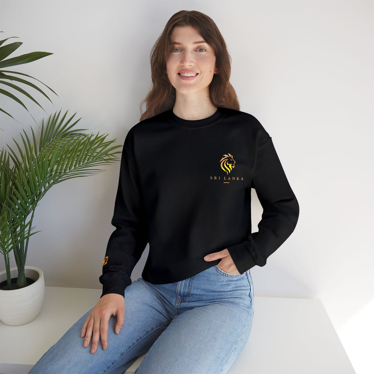 Embroideredlion face srilanka flag Minimal Palm Crest Sweatshirt — Small Tropical Logo Crewneck