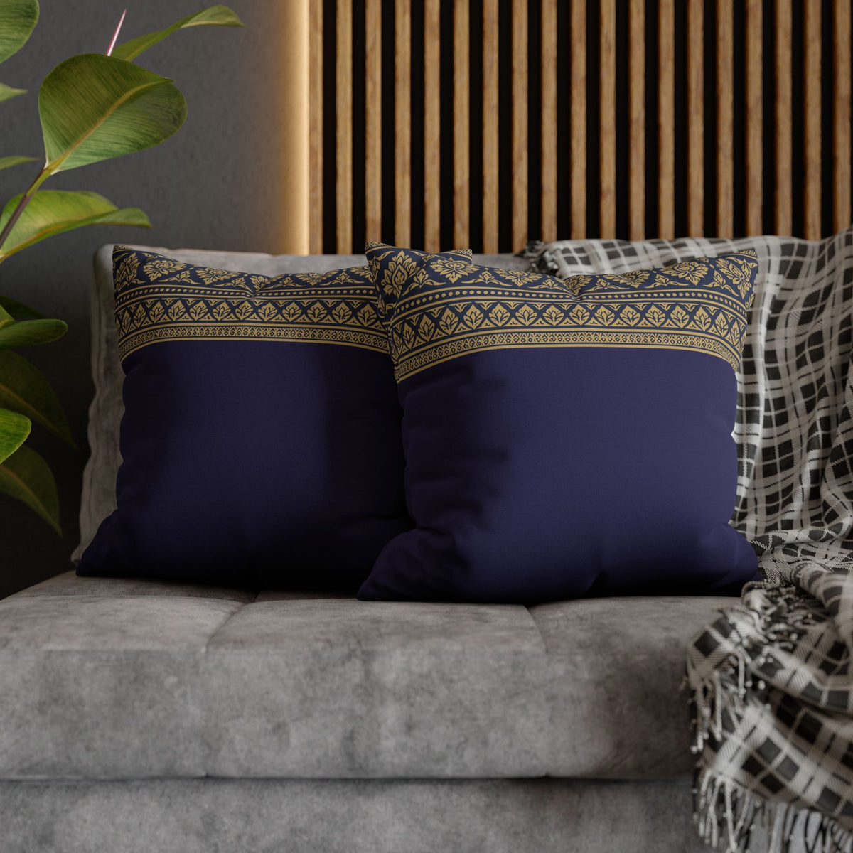 Navy & Gold Border Cushion Cover Sri Lankan Gift Pillowcase
