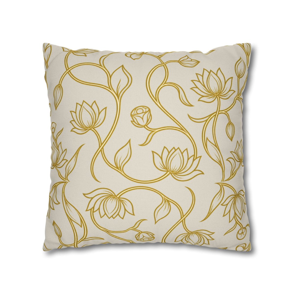Ceylon Lotus Cushion Cover Sri Lankan Temple Flower Gold Botanical Pillow Case