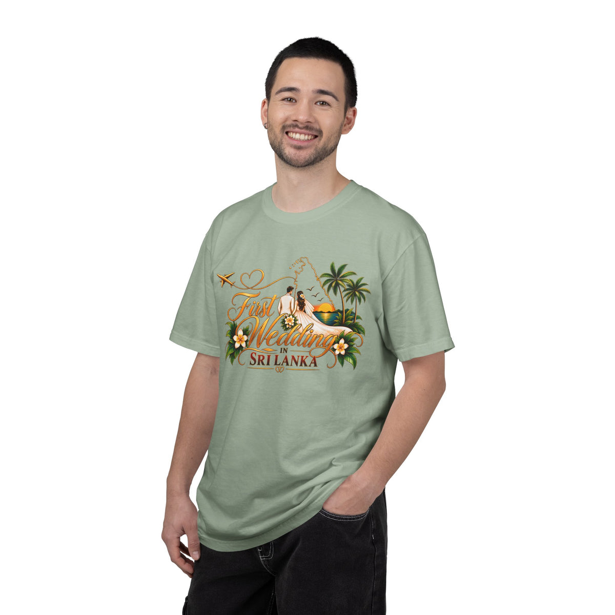 Sri Lanka Destination Wedding T-Shirt — "First Wedding Sri Lanka" Couple Tee (Roshini & Rohan 2026)