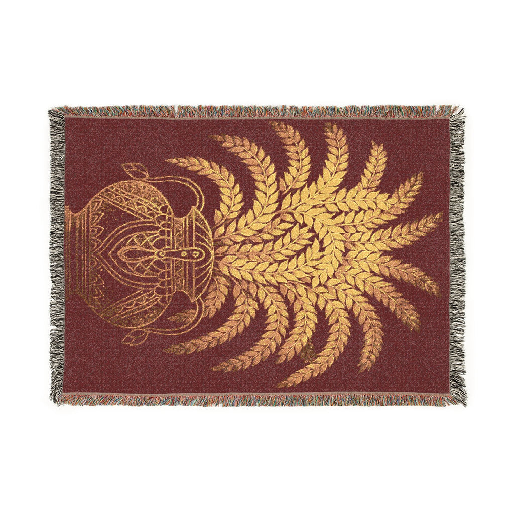 Punkalasa Woven Throw Blanket Sri Lankan Heritage Burgundy Gold Cotton Fringe Blanket