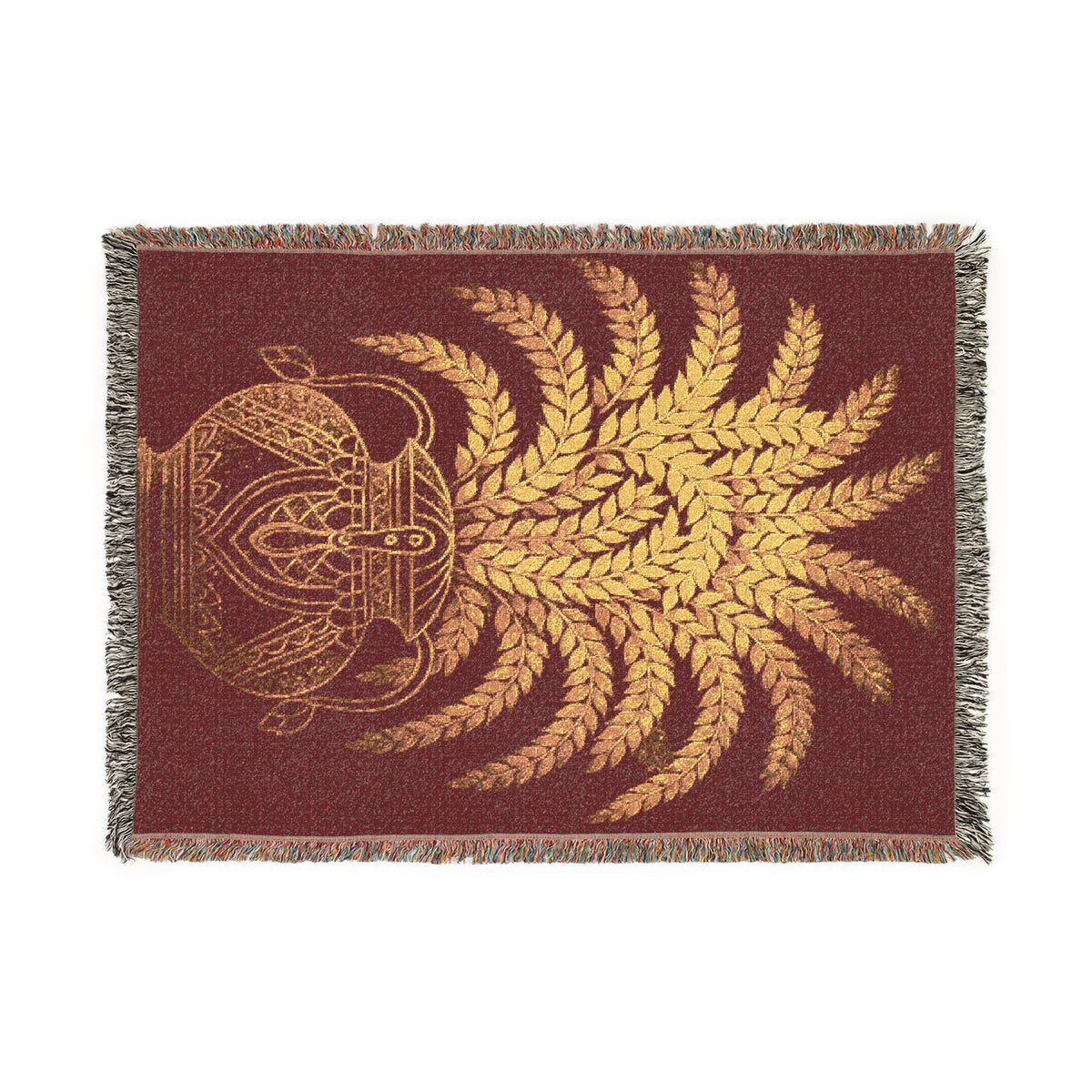 Punkalasa Woven Throw Blanket Sri Lankan Heritage Burgundy Gold Cotton Fringe Blanket