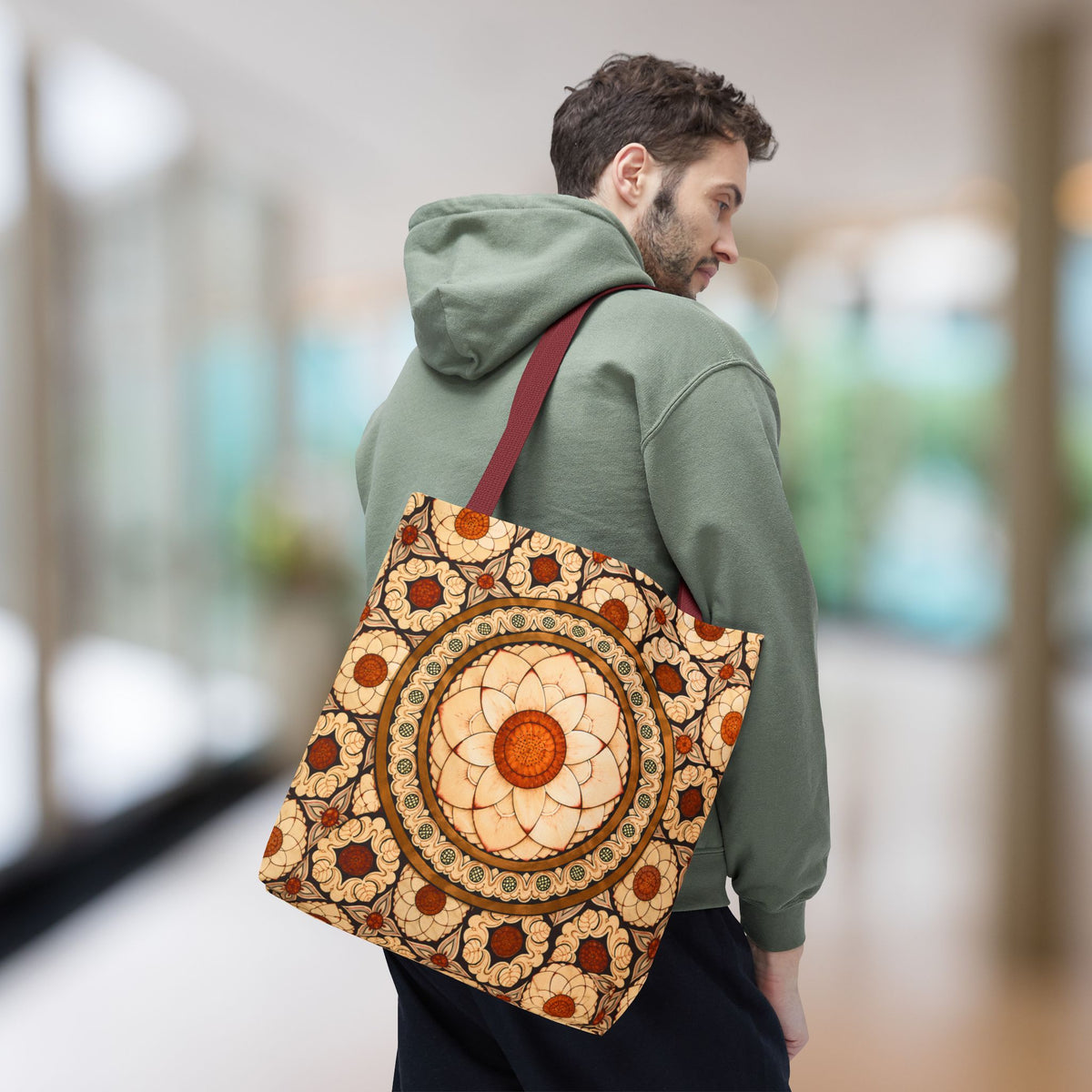 Sri Lankan Floral Mandala Tote Bag Cream & Terracotta