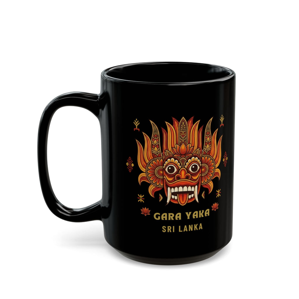 Gara Yaka Black Coffee Mug Sri Lankan Demon Mask Raksha Folk Art Ceramic Cup