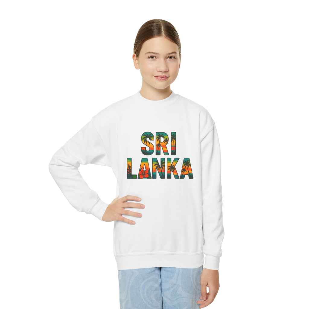 Sri Lanka Kids’ Crewneck Sweatshirt | Tropical Floral Lettering