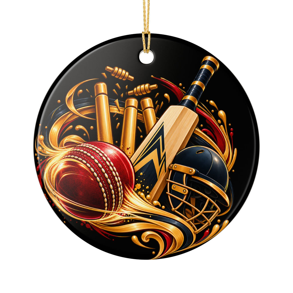 Cricket Heart Ornament  Ceramic Sports Decoration with Bat, Ball & Helmet