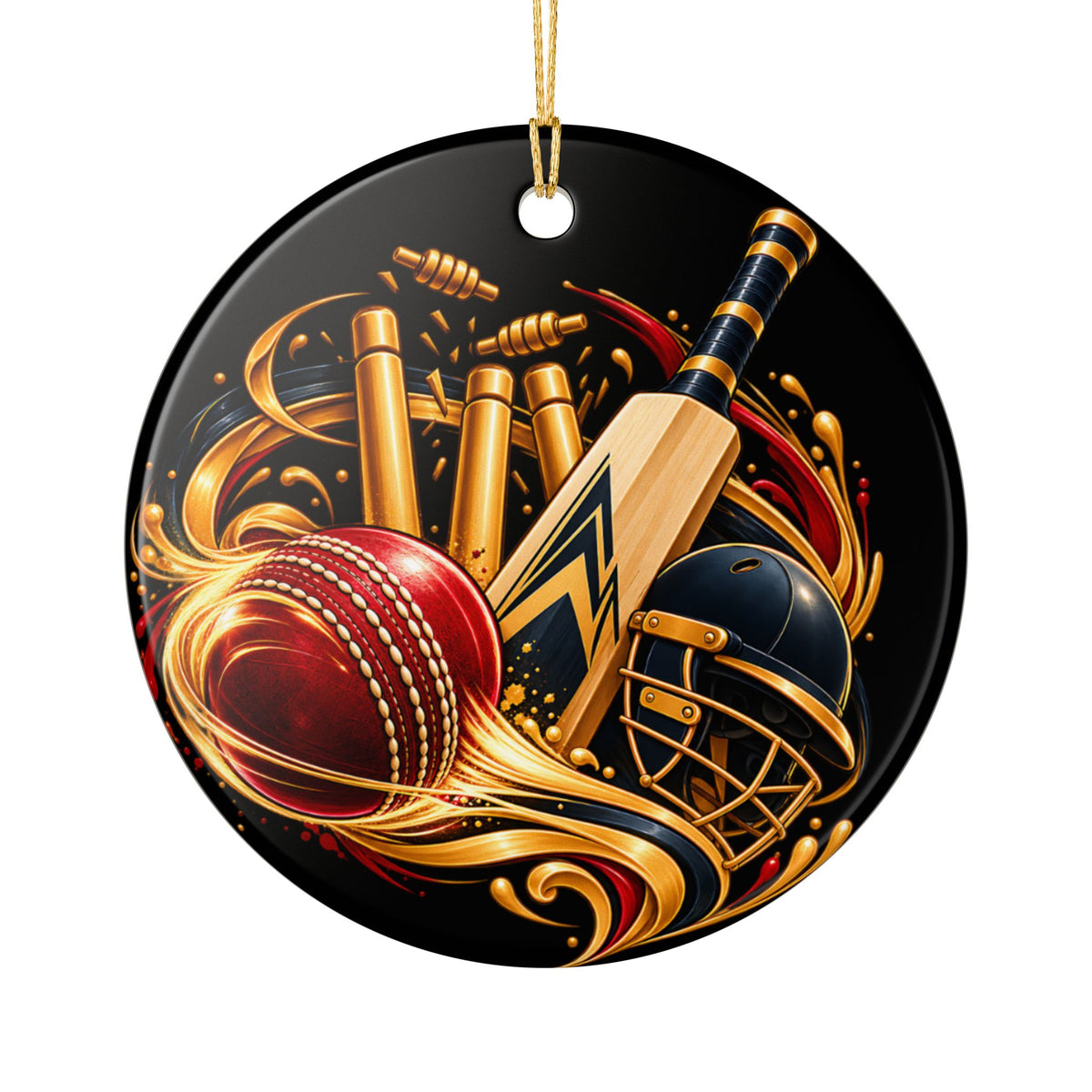 Cricket Heart Ornament  Ceramic Sports Decoration with Bat, Ball & Helmet