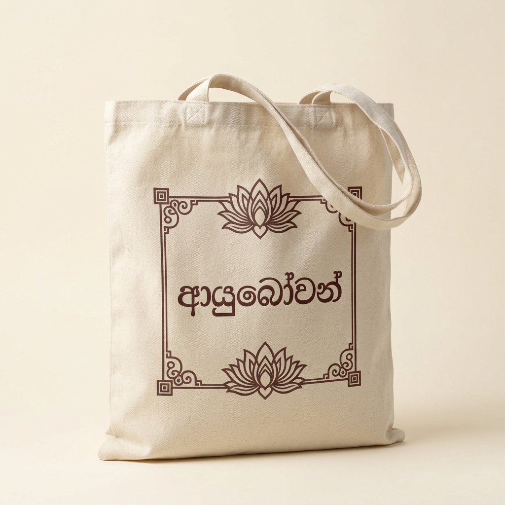 Ayubowan Lotus Canvas Tote Bag | Sinhala Script Gift