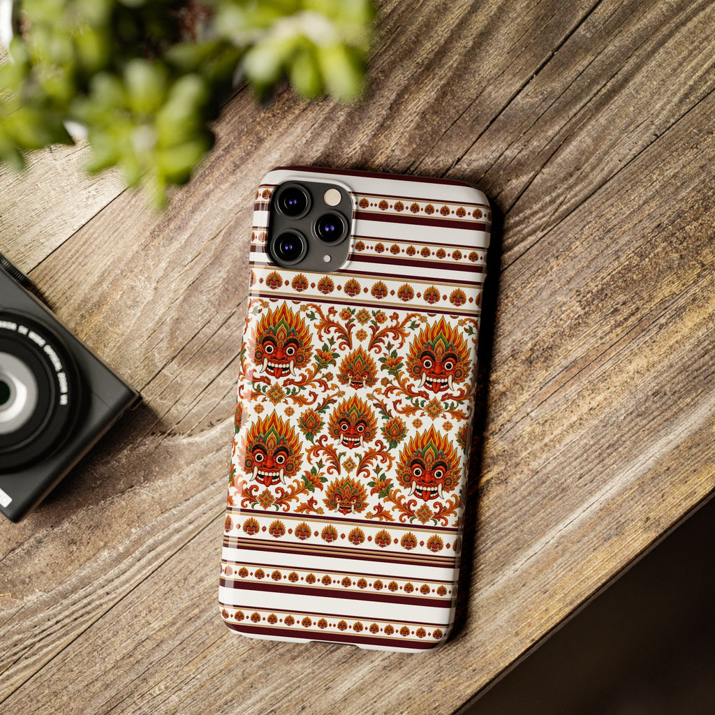 Sri Lankan Gift Slim Phone Case Raksha Floral Folk Mask Pattern