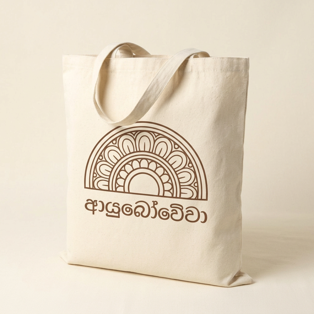 Ayubowewa Sinhala Script Canvas Tote Bag | Sri Lankan Gift