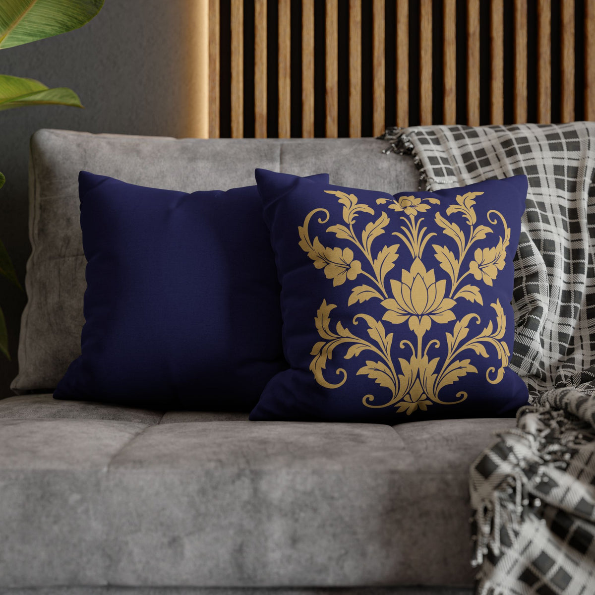 Kandyan Heritage Cushion Cover – Navy & Gold Floral Pillowcase