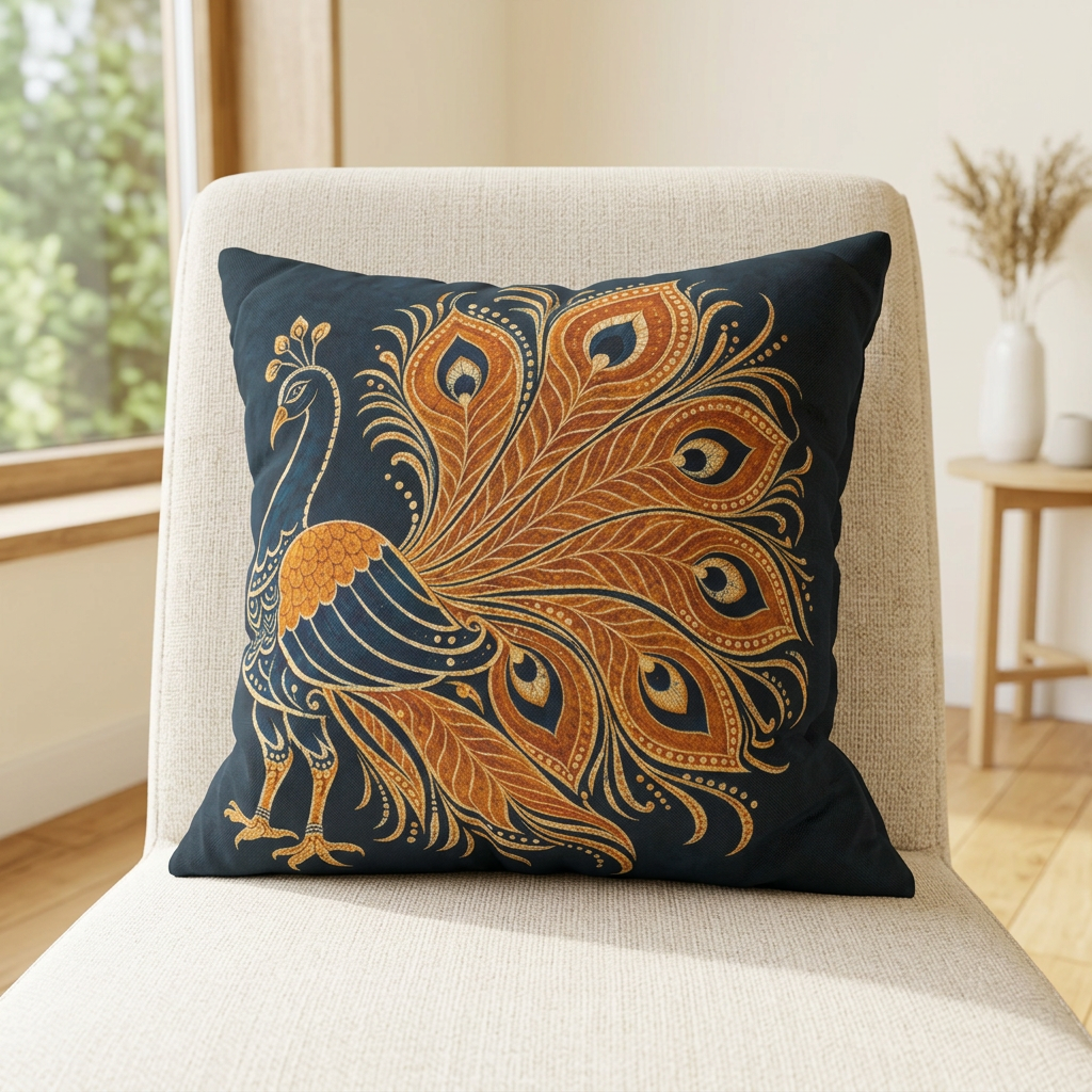 Peacock Batik Cushion Cover Sri Lankan Gift Pillowcase
