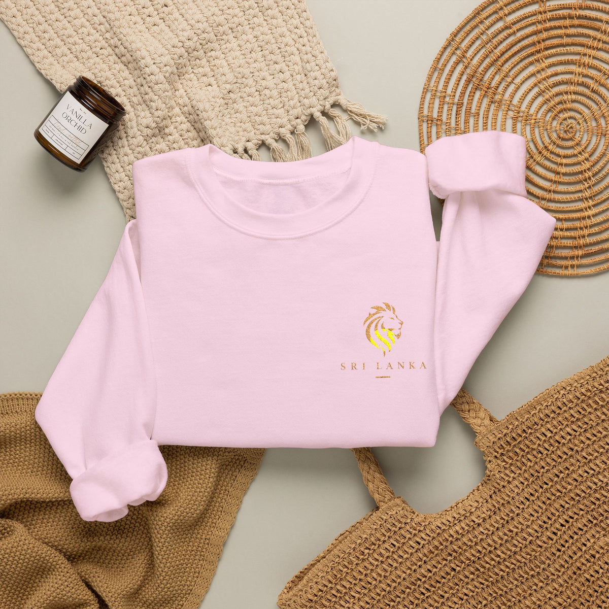 Embroideredlion face srilanka flag Minimal Palm Crest Sweatshirt — Small Tropical Logo Crewneck