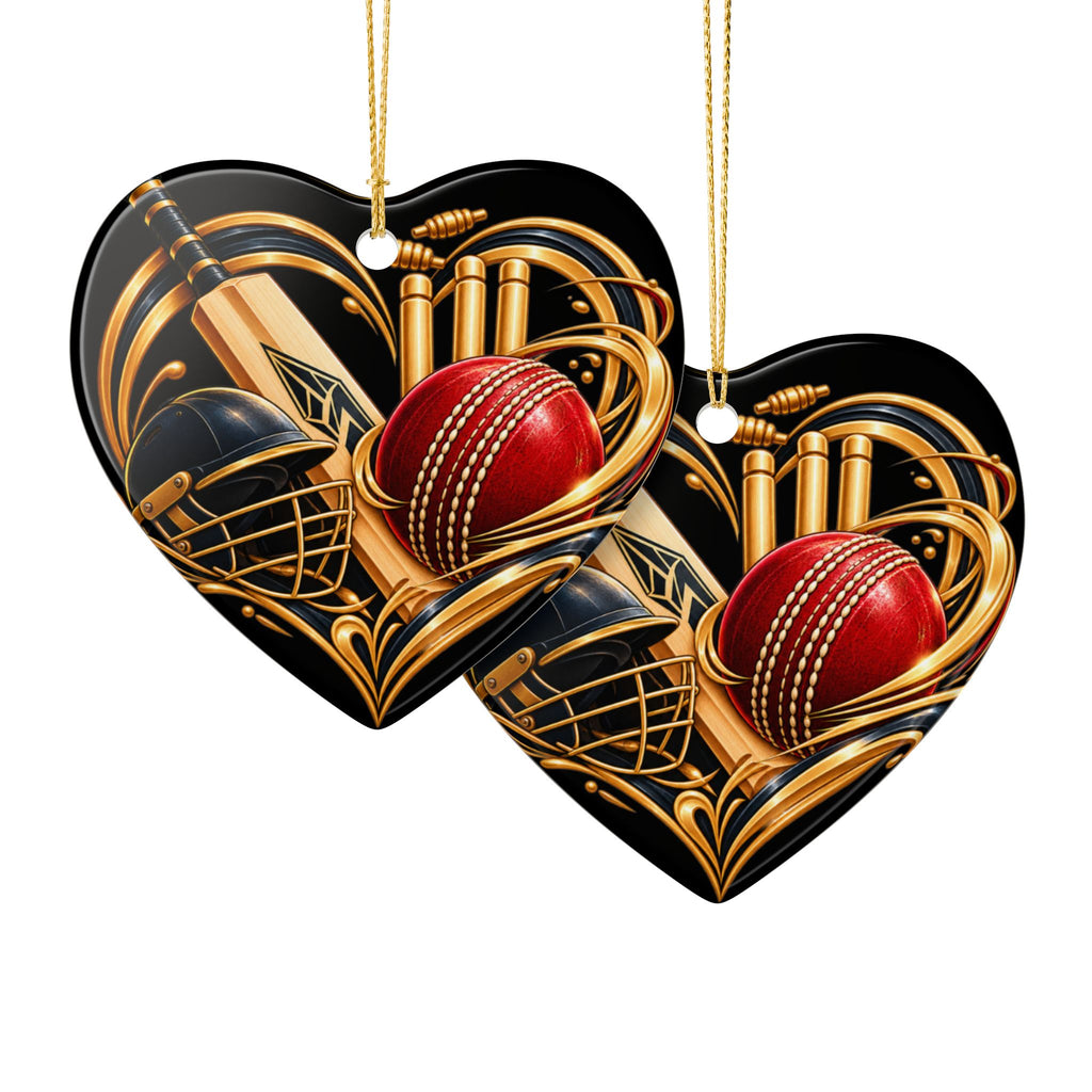 Cricket Heart Ornament  Ceramic Sports Decoration with Bat, Ball & Helmet