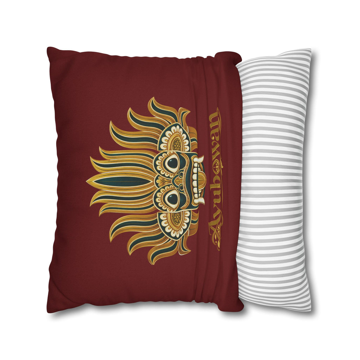 Ayubowan Mask Cushion Cover Maroon Sri Lankan Gift Pillowcase