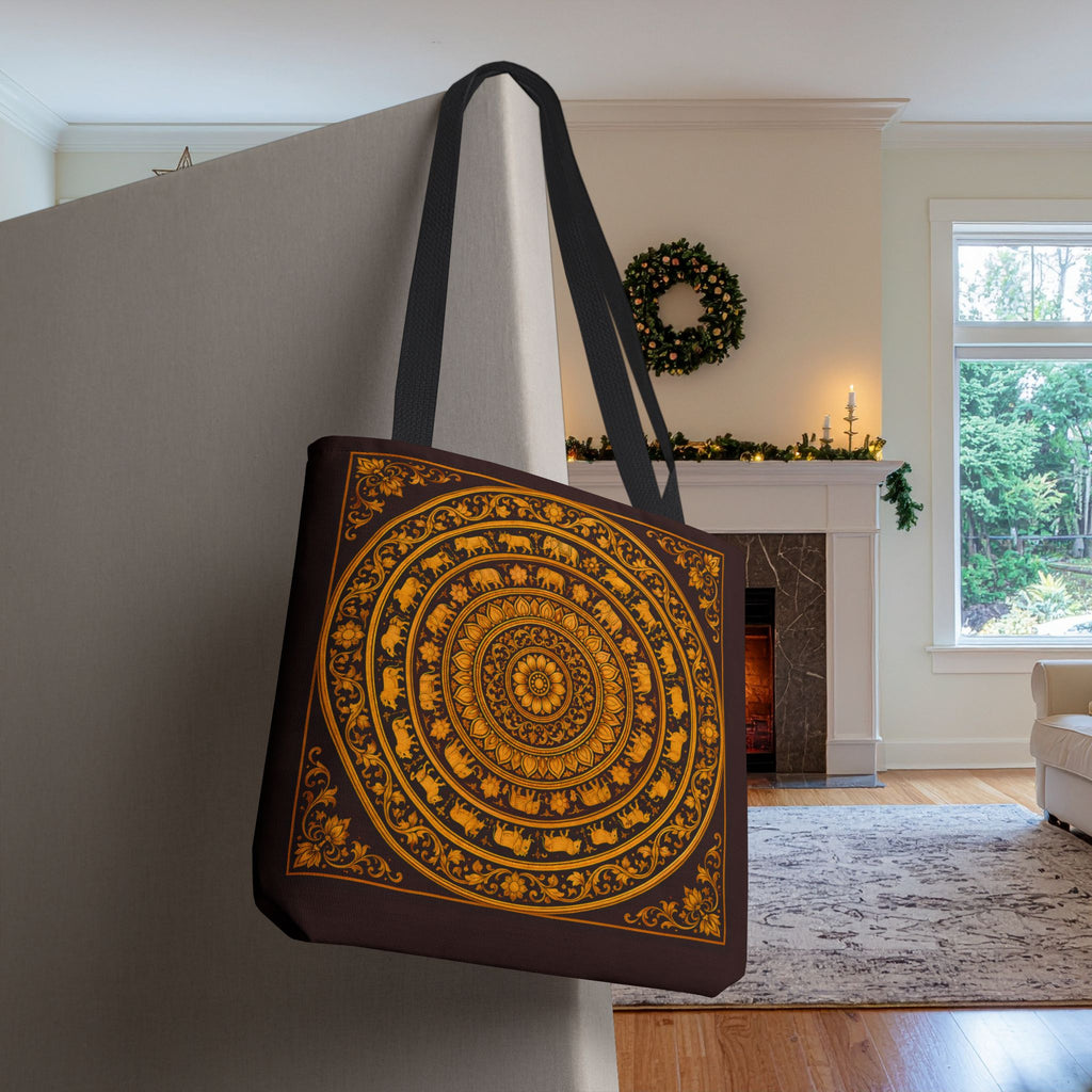 Sri Lankan Gift Tote Bag  Gold Elephant Mandala