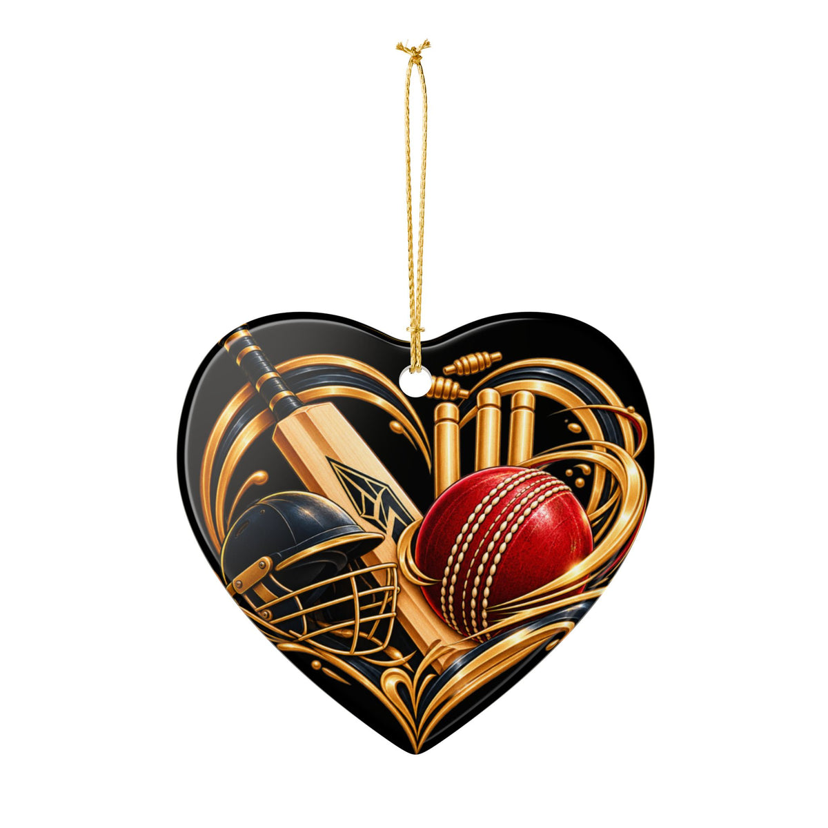 Cricket Heart Ornament  Ceramic Sports Decoration with Bat, Ball & Helmet