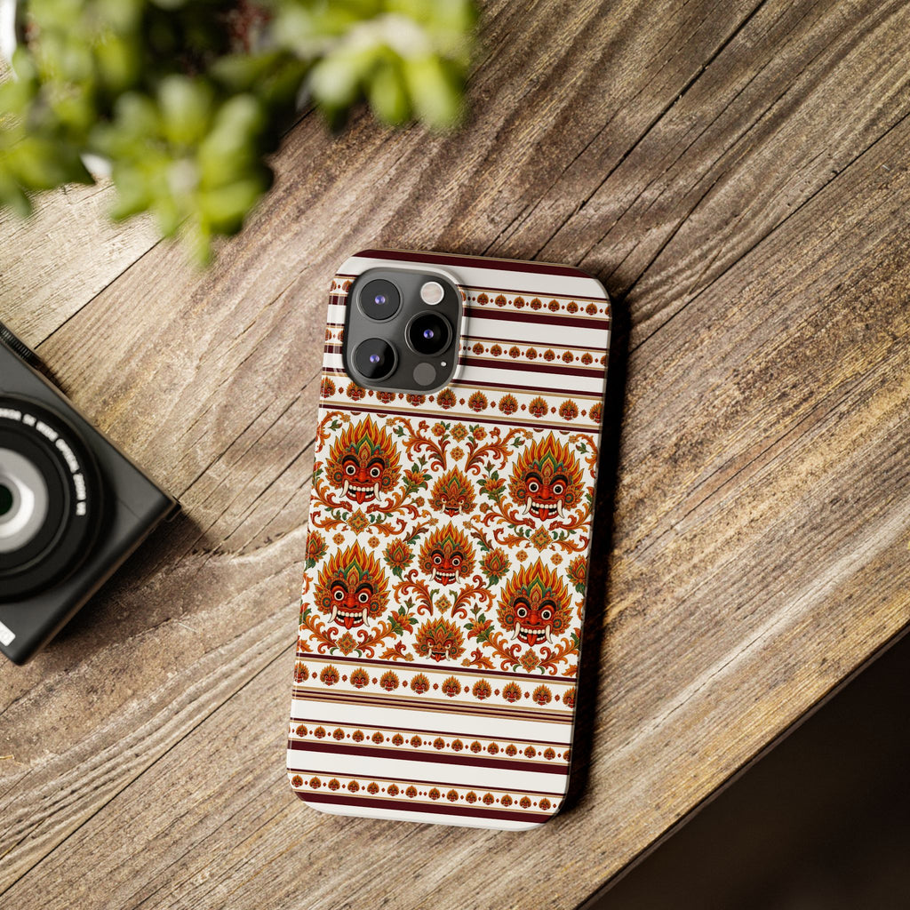Sri Lankan Gift Slim Phone Case Raksha Floral Folk Mask Pattern
