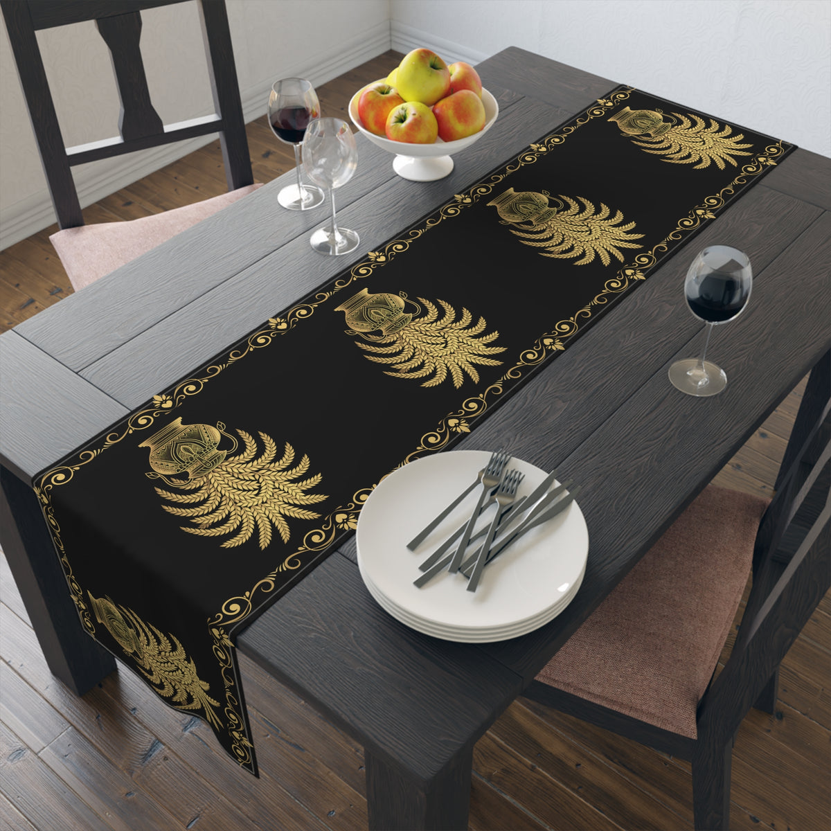 Punkalasa Table Runner Sri Lankan Gold Blessing Black Baroque Dining Table Linen