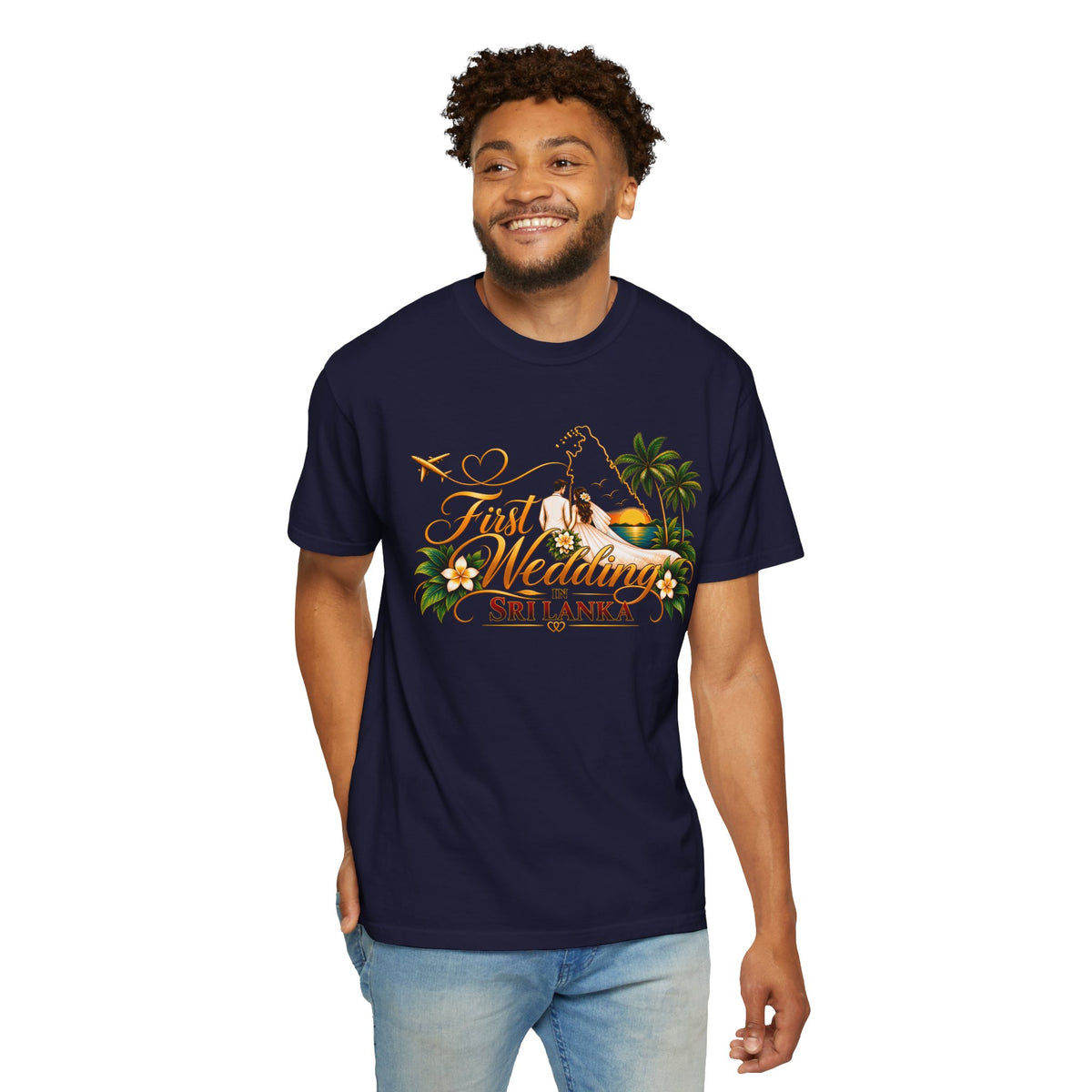 Sri Lanka Destination Wedding T-Shirt — "First Wedding Sri Lanka" Couple Tee (Roshini & Rohan 2026)