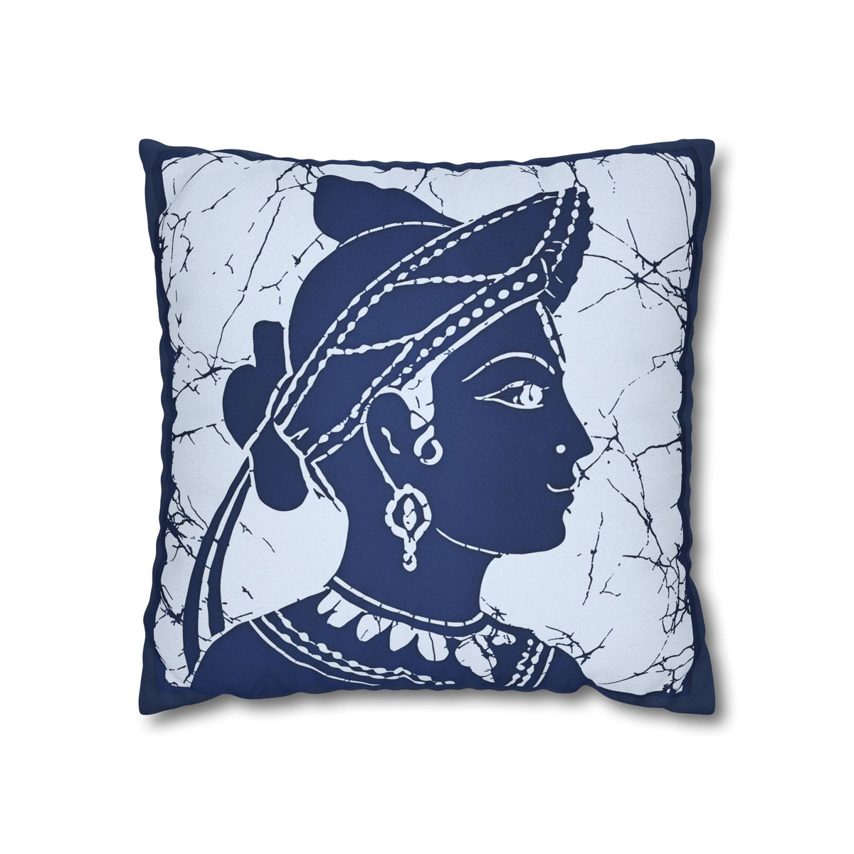 Sigiriya Apsara Batik Cushion Cover Navy Blue Sri Lankan Heritage Throw Pillow