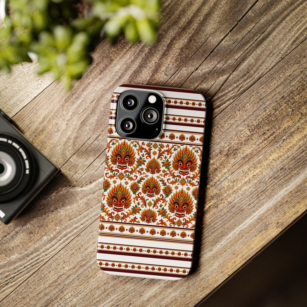 Sri Lankan Gift Slim Phone Case Raksha Floral Folk Mask Pattern