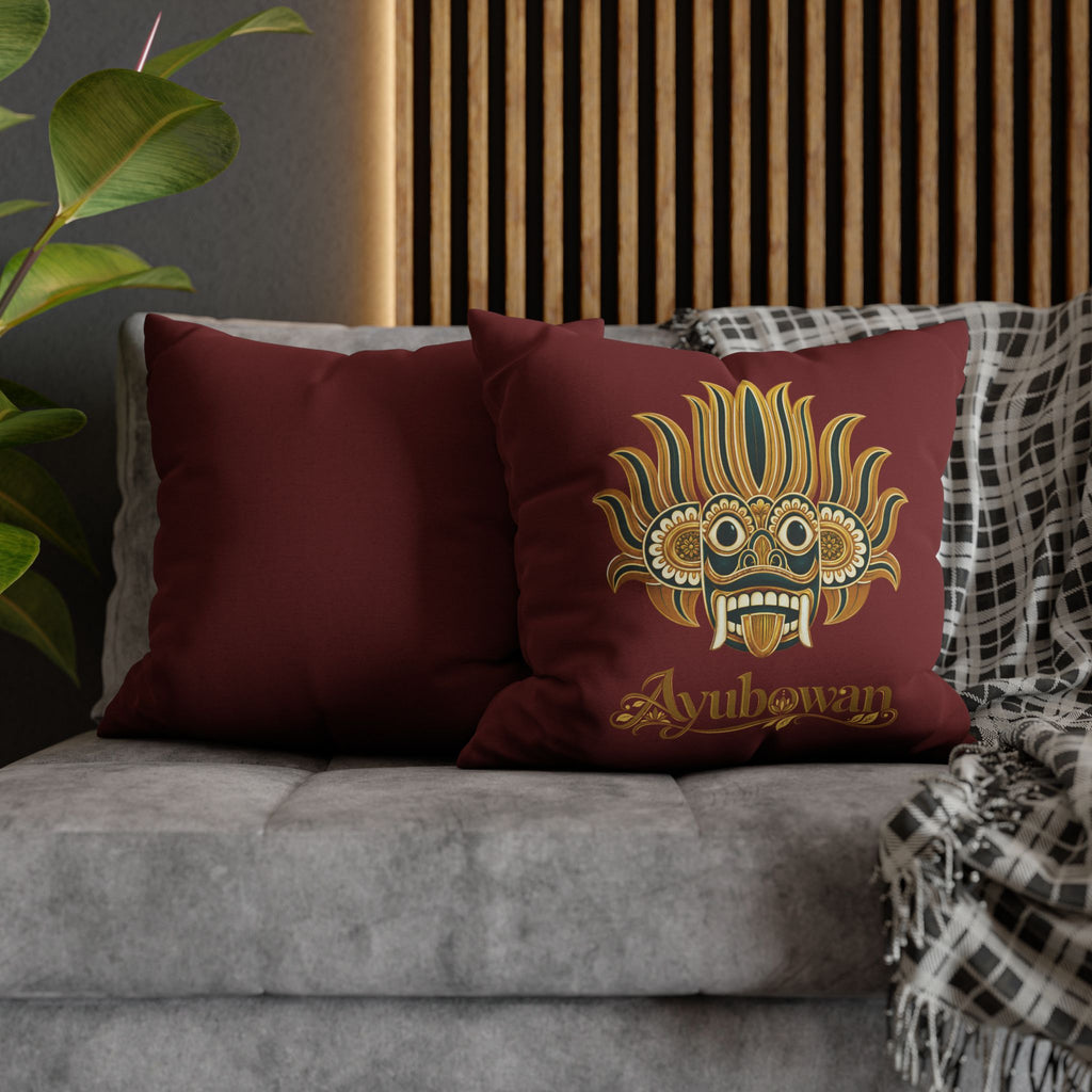 Ayubowan Mask Cushion Cover Maroon Sri Lankan Gift Pillowcase