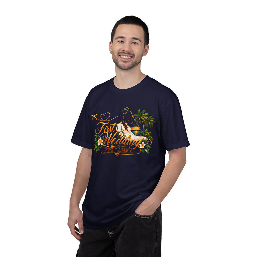 Sri Lanka Destination Wedding T-Shirt — "First Wedding Sri Lanka" Couple Tee (Roshini & Rohan 2026)