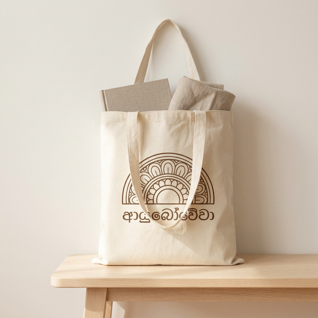 Ayubowewa Sinhala Script Canvas Tote Bag | Sri Lankan Gift