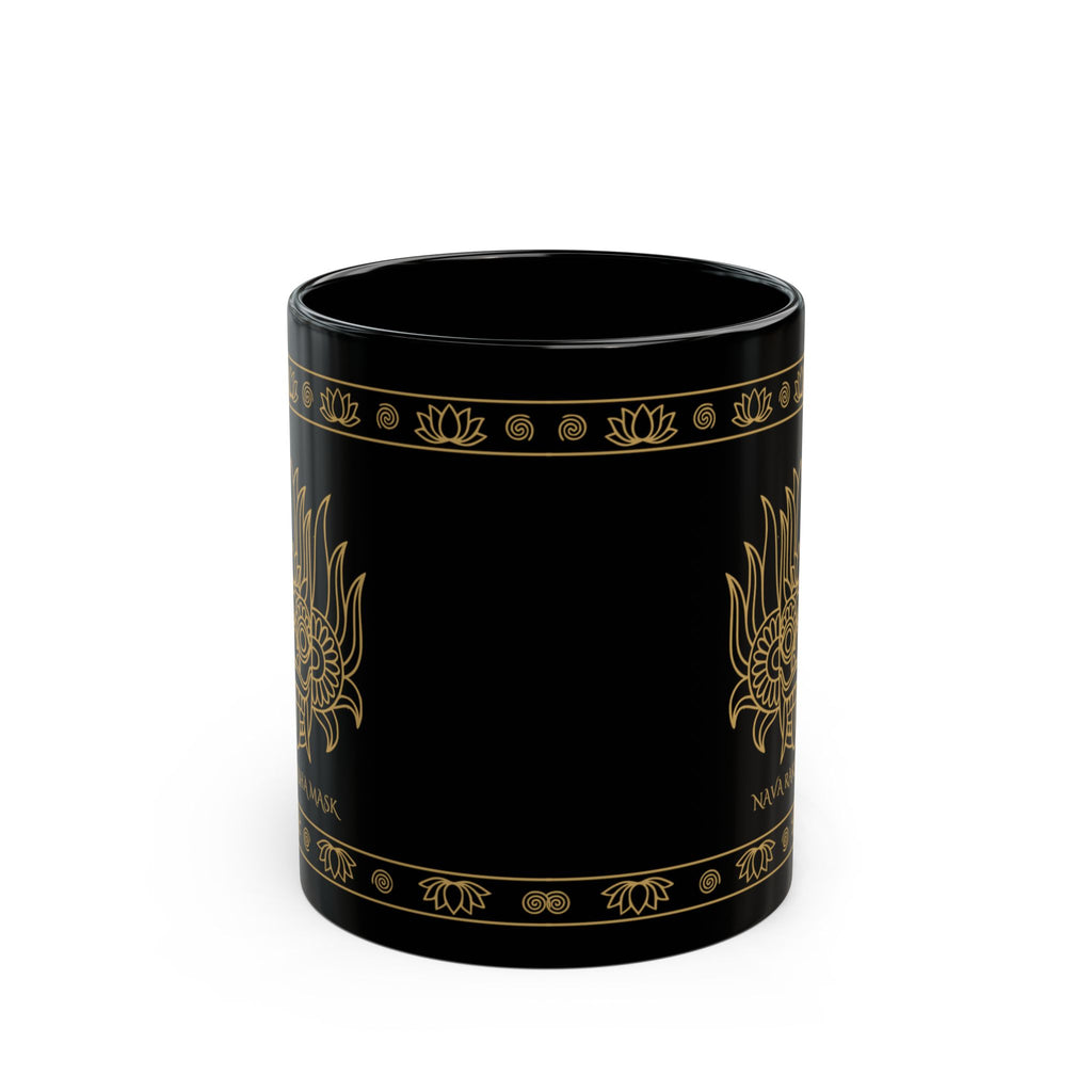 Nava Raksha Mask Black Mug Gold Sri Lankan Folk Art Coffee Cup