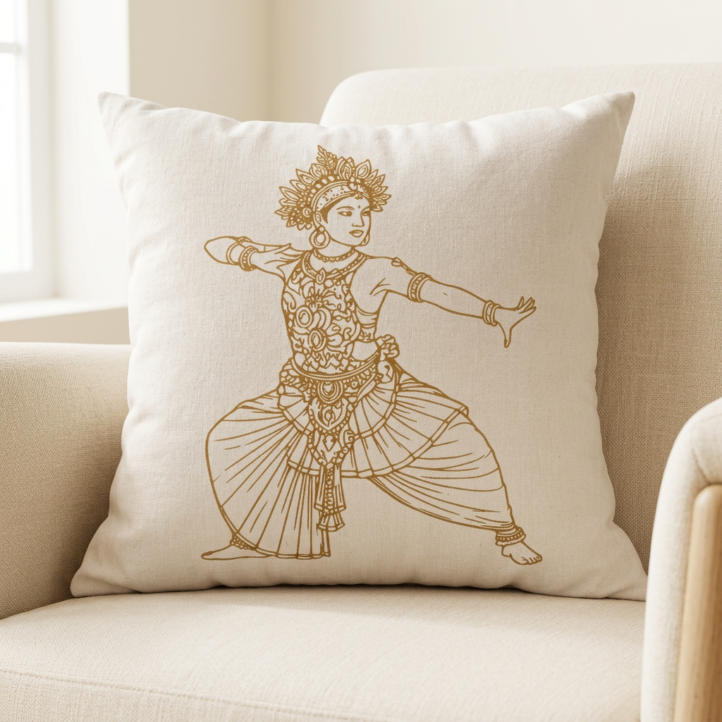 Sri Lankan Dancer Cushion Cover Gold Line Art Pillowcase