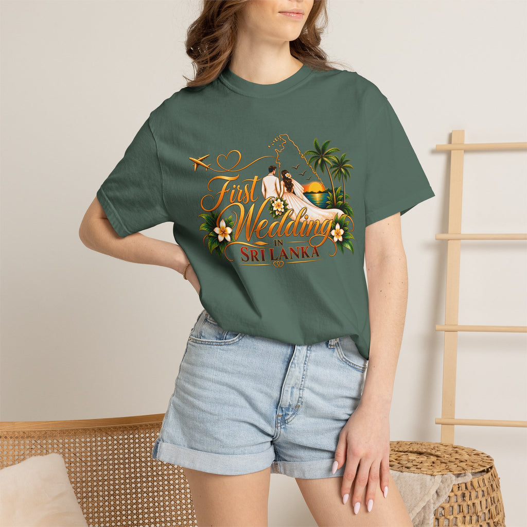 Sri Lanka Destination Wedding T-Shirt — "First Wedding Sri Lanka" Couple Tee (Roshini & Rohan 2026)