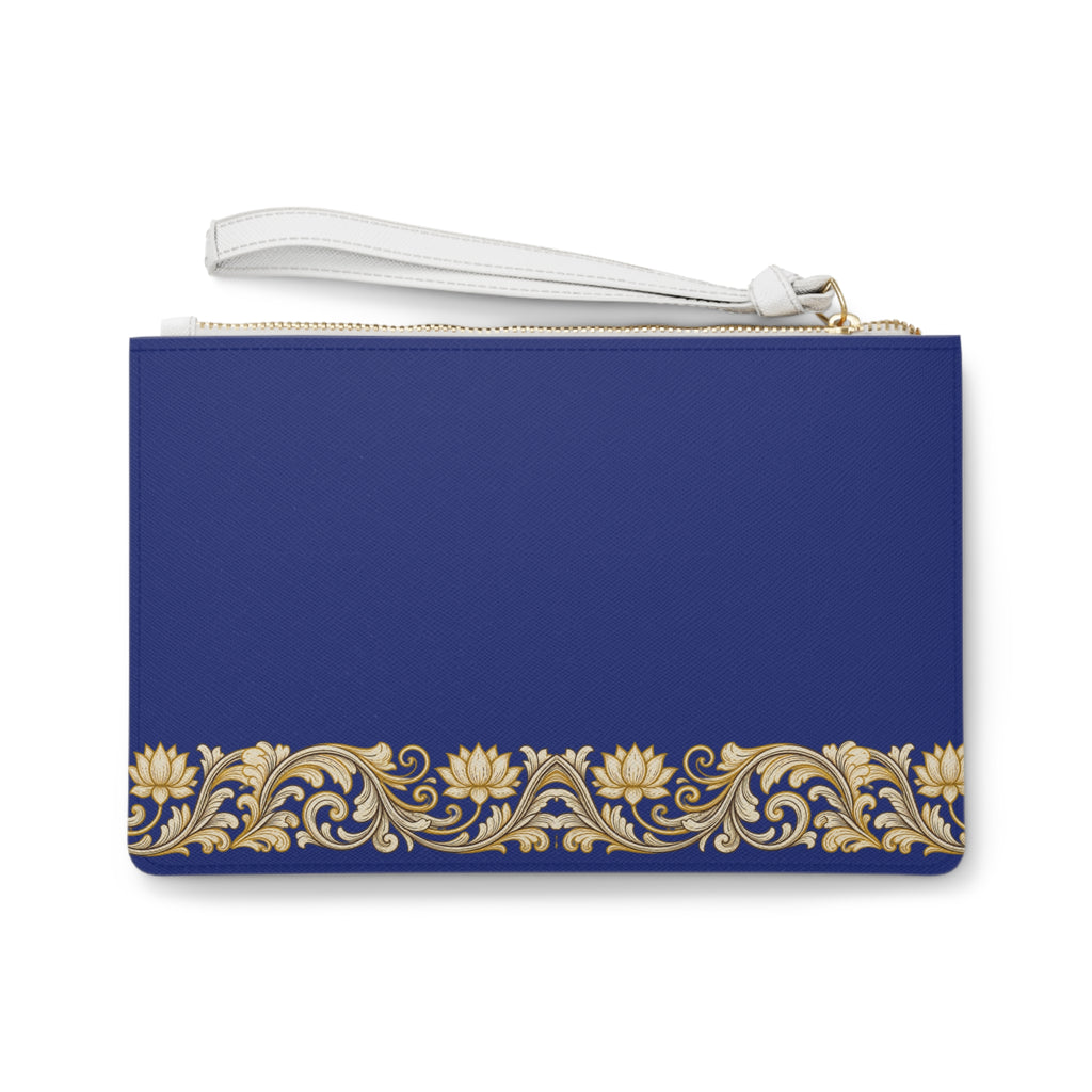 Gold Baroque Border Clutch Bag | Navy Floral Scroll Wristlet