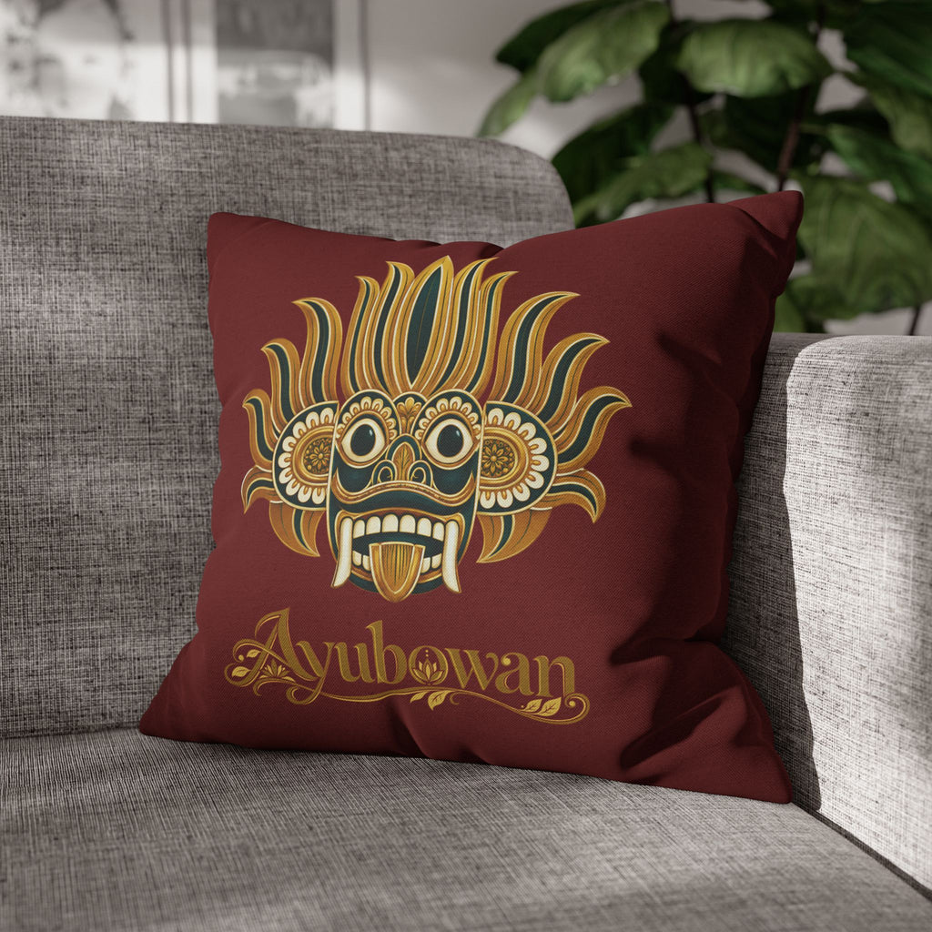 Ayubowan Mask Cushion Cover Maroon Sri Lankan Gift Pillowcase