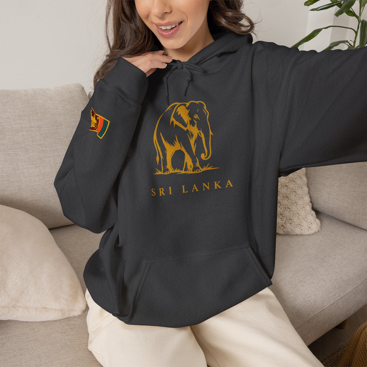 Sri Lanka Elephant Unisex Hoodie Gold Heritage Design