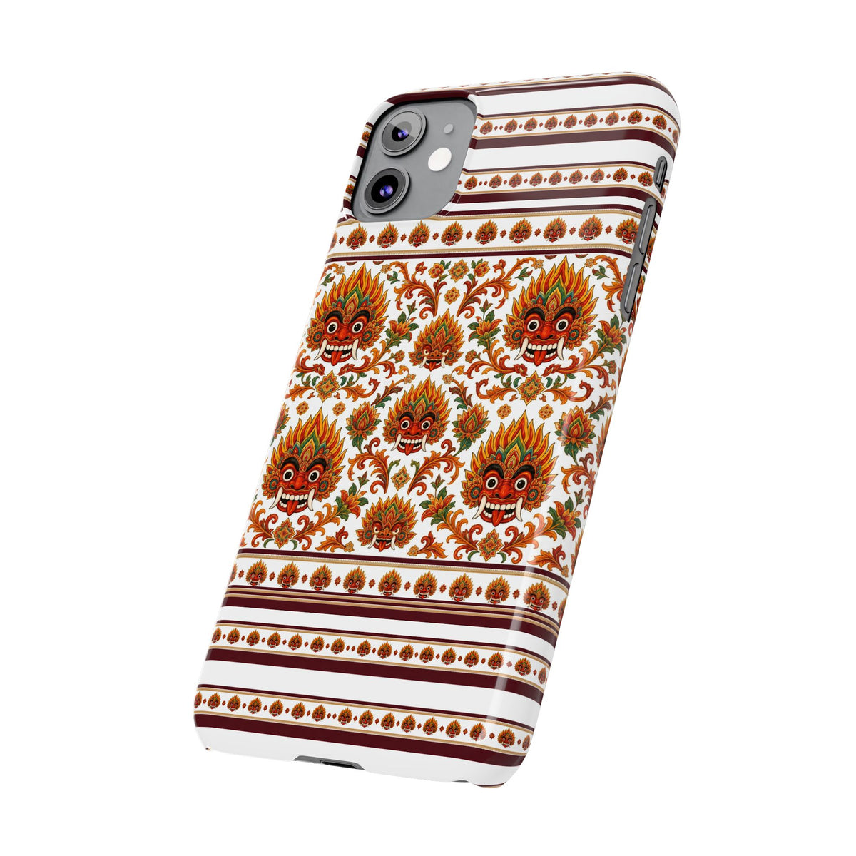 Sri Lankan Gift Slim Phone Case Raksha Floral Folk Mask Pattern