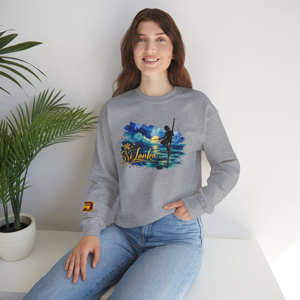 Sri Lanka Surf Crewneck Sweatshirt - Watercolor Stilt Fisherman Graphic