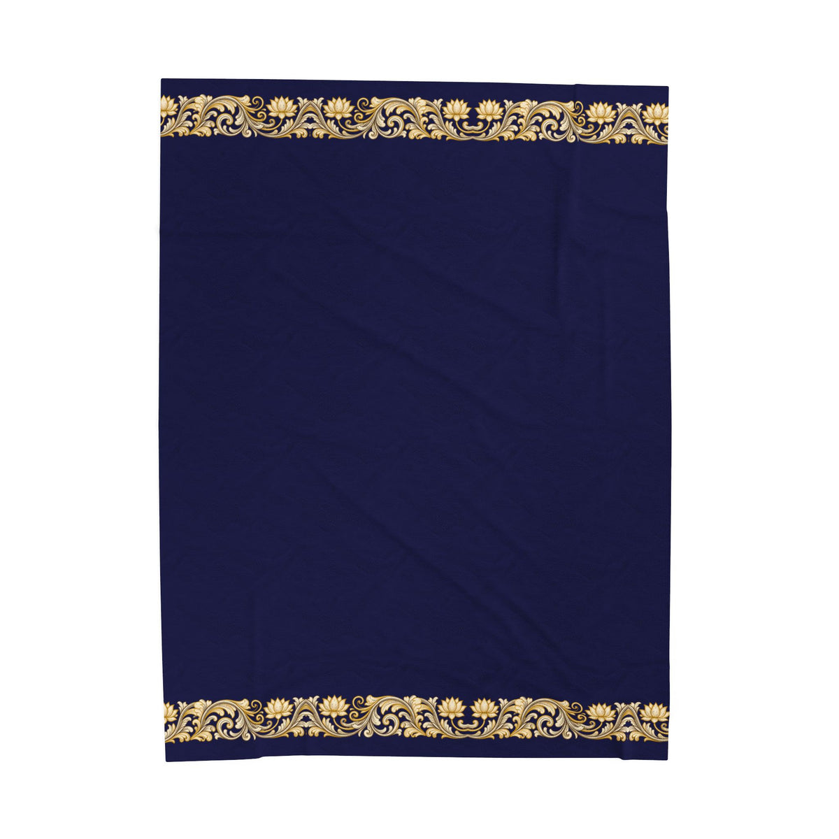 Navy & Gold Floral Border Velveteen Plush Blanket