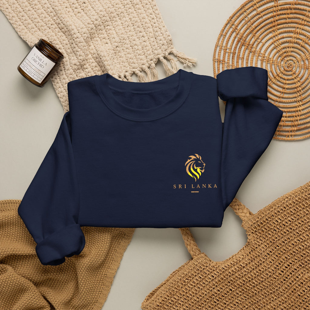 Embroideredlion face srilanka flag Minimal Palm Crest Sweatshirt — Small Tropical Logo Crewneck