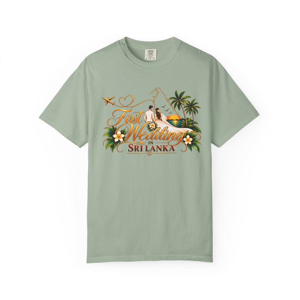 Sri Lanka Destination Wedding T-Shirt — "First Wedding Sri Lanka" Couple Tee (Roshini & Rohan 2026)